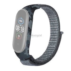 Pótszíj (egyedi méret, textil, tépőzáras, állítható, szilikon keret, terep minta) SZÜRKE Xiaomi Mi Band 5, Xiaomi Mi Band 6