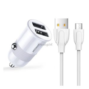 JOYROOM autós töltő 2 USB aljzat (15W, PD gyorstöltő + microUSB kábel) FEHÉR