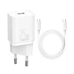   BASEUS hálózati töltő Type-C aljzat (25W, PD gyorstöltő + Type-C kábel) FEHÉR