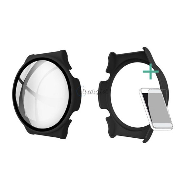 Szilikon keret (gumírozott + képernyővédő fólia) FEKETE Huawei Watch GT 2 Pro