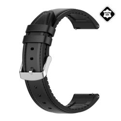   Pótszíj (univerzális, 22mm, valódi bőr, szilikon belső) FEKETE 