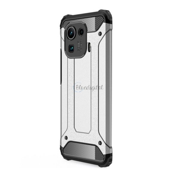 Defender műanyag telefonvédő (közepesen ütésálló, légpárnás sarok, szilikon belső, fémhatás) EZÜST Xiaomi Mi 11 Pro 5G