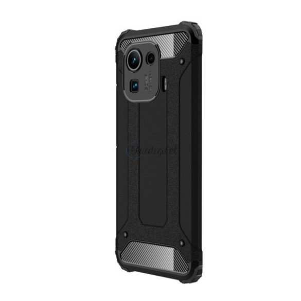 Defender műanyag telefonvédő (közepesen ütésálló, légpárnás sarok, szilikon belső, fémhatás) FEKETE Xiaomi Mi 11 Pro 5G
