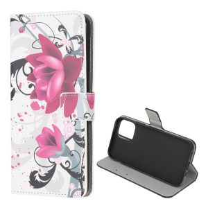 Tok álló, bőr hatású (FLIP, oldalra nyíló, asztali tartó funkció, lótuszvirág minta) FEHÉR Samsung Galaxy A22 5G (SM-A226)