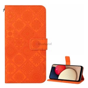 Tok álló, bőr hatású (FLIP, oldalra nyíló, asztali tartó funkció, dombornyomott virágminta) NARANCS Samsung Galaxy A02s (SM-A025F)