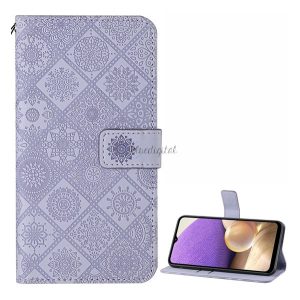 Tok álló, bőr hatású (FLIP, oldalra nyíló, asztali tartó funkció, dombornyomott virágminta) LILA Samsung Galaxy A32 5G (SM-A326)