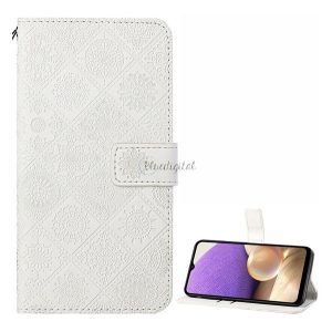 Tok álló, bőr hatású (FLIP, oldalra nyíló, asztali tartó funkció, dombornyomott virágminta) FEHÉR Samsung Galaxy A32 5G (SM-A326)
