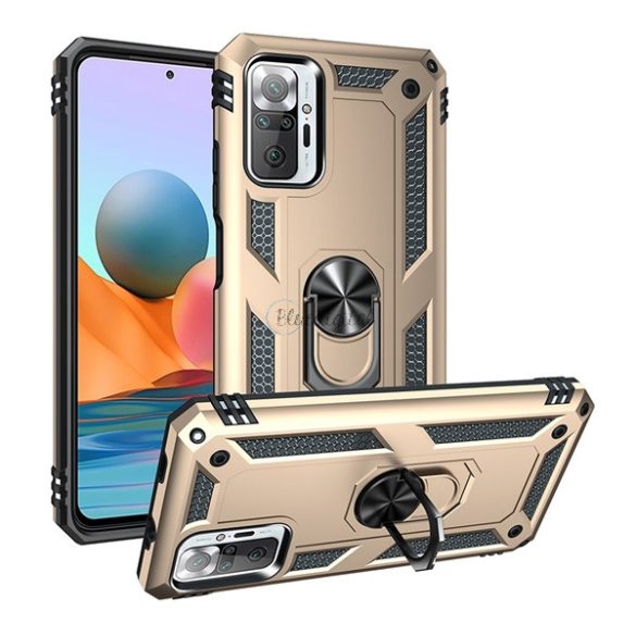 Defender műanyag telefonvédő (közepesen ütésálló, szilikon belső, telefontartó gyűrű, beépített fémlemez) ARANY Xiaomi Redmi Note 10 Pro 4G