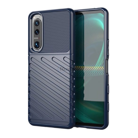Szilikon telefonvédő (közepesen ütésálló, csíkos, dombor minta) SÖTÉTKÉK Sony Xperia 5 III (XQBQ62)