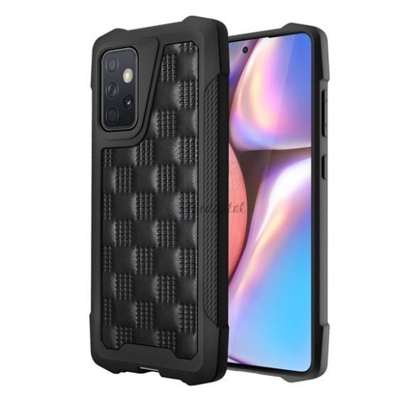 Defender műanyag telefonvédő (közepesen ütésálló, szilikon belső, 3D kocka minta) FEKETE Samsung Galaxy A72 5G (SM-A726F), Samsung Galaxy A72 4G (SM-A725F)