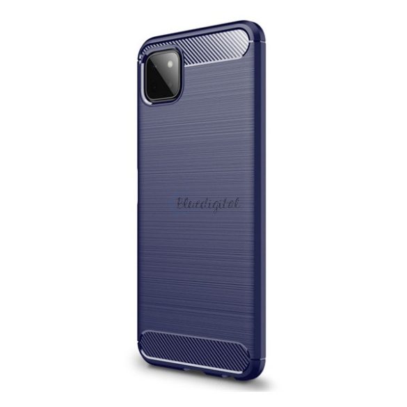 Szilikon telefonvédő (közepesen ütésálló, légpárnás sarok, szálcsiszolt, karbon minta) SÖTÉTKÉK Samsung Galaxy A22 5G (SM-A226)