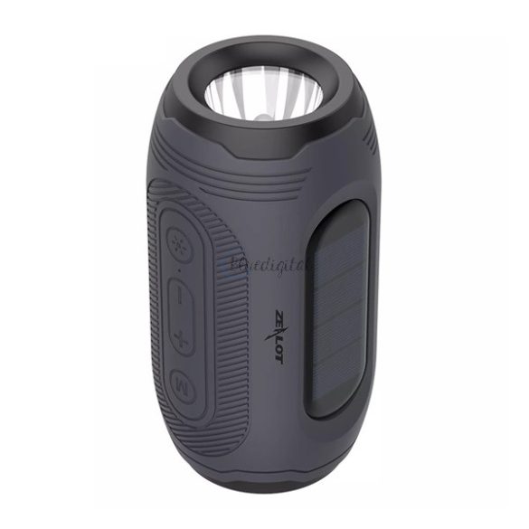 ZEALOT A4 bluetooth hordozható hangszóró (v5.0, 1500mAh, 3W, IPX5 vízálló, napelemes töltés, zseblámpa funkció) SZÜRKE