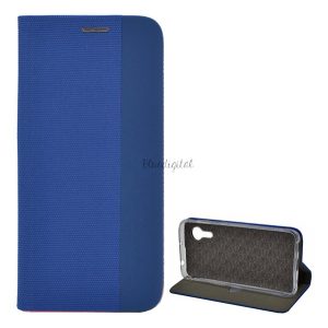 Tok álló, bőr hatású (FLIP, oldalra nyíló, asztali tartó funkció, textil minta) KÉK Samsung Galaxy Xcover 5 (SM-G525F)