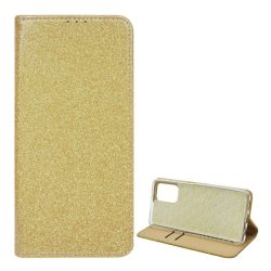   Tok álló, bőr hatású (FLIP, szilikon belső, oldalra nyíló, asztali tartó funkció, bankkártya tartó, csillogó) ARANY Xiaomi Redmi Note 10 4G (Note 10s), Xiaomi Poco M5s