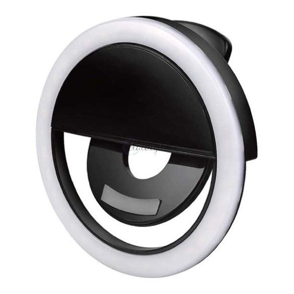 4-OK szelfi lámpa (kör alakú, LED fény, 85 mm átmérőjű, 3W, telefonra helyezhető, csipeszes rögzítésű) FEKETE