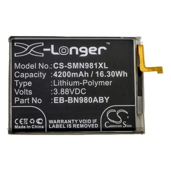 CAMERON SINO Li-Polymer akku (3.88V/4200mAh, Samsung EB-BN980ABY kompatibilis) FEKETE Samsung Galaxy Note 20 (SM-N980F), Samsung Galaxy Note 20 5G (SM-N981F)