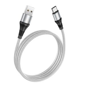 HOCO X50 adatkábel (USB - Type-C, 3A, gyorstöltő, 100cm, törésgátló, cipőfűző) SZÜRKE