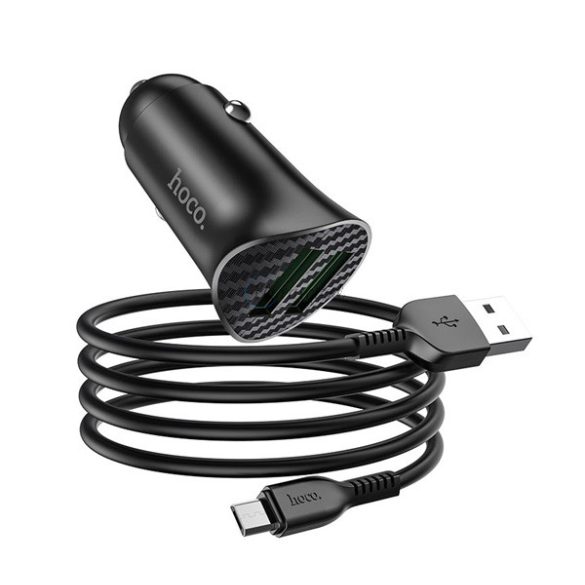 HOCO Z39 autós töltő 2 USB aljzat (18W, gyorstöltő 3.0 + microUSB kábel) FEKETE