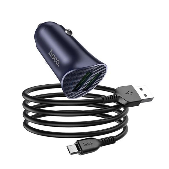 HOCO Z39 autós töltő 2 USB aljzat (18W, gyorstöltő 3.0 + microUSB kábel) KÉK