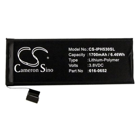 CAMERON SINO Li-Polymer akku (3.8V/1700mAh, Apple 616-0652 kompatibilis) FEKETE Apple iPhone 5S