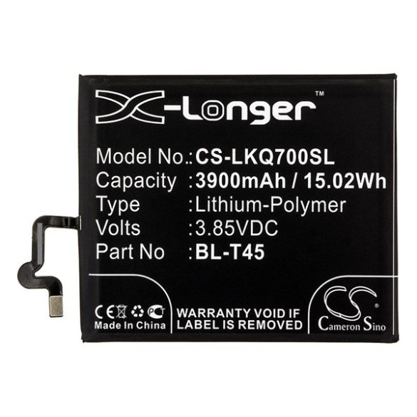 CAMERON SINO Li-Polymer akku (3.85V/3900mAh, LG BL-T45 kompatibilis) FEKETE LG K50S (LMX520EM), LG K51S (K510EMW)