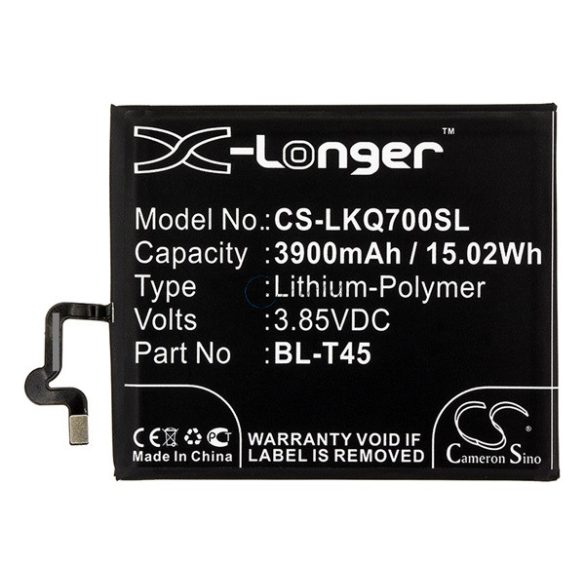 CAMERON SINO Li-Polymer akku (3,85V / 3900mAh, LG BL-T45 kompatibilis) FEKETE LG K50S (LMX520EM), LG K51S (K510EMW)