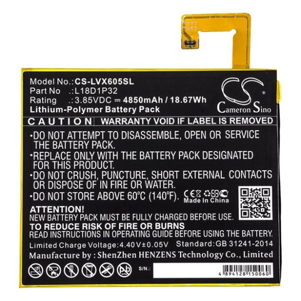 CAMERON SINO Li-Polymer akku (3.85V/4850mAh, L18D1P32 kompatibilis) Lenovo Tab M10 (TB-X605F)