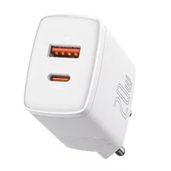  BASEUS COMPACT hálózati töltő USB+Type-C aljzat (20W, PD gyorstöltő 3.0) FEHÉR
