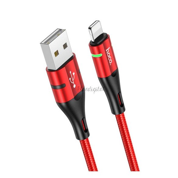 HOCO U93 adatkábel és töltő (USB - lightning 8pin, 2.4A, 120cm, cipőfűző minta, LED jelzés) PIROS