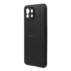 Műanyag telefonvédő (bőr hatású, szilikon betét, karbon minta) FEKETE Xiaomi Mi 11 Lite 5G, Xiaomi Mi 11 Lite 4G, Xiaomi 11 Lite 5G NE