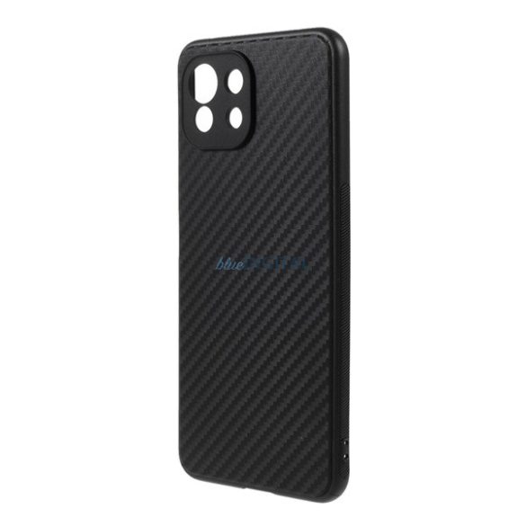 Műanyag telefonvédő (bőr hatású, szilikon betét, karbon minta) FEKETE Xiaomi Mi 11 Lite 5G, Xiaomi Mi 11 Lite 4G, Xiaomi 11 Lite 5G NE