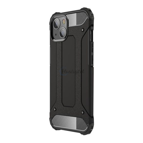 Defender műanyag telefonvédő (közepesen ütésálló, légpárnás sarok, szilikon belső, fémhatás) FEKETE Apple iPhone 13 mini