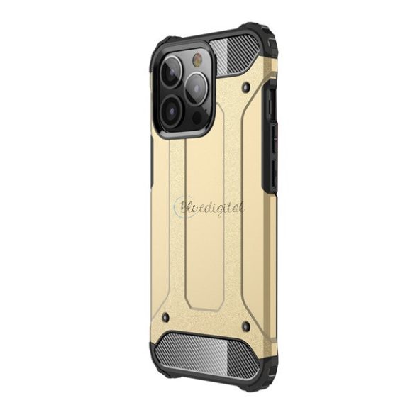 Defender műanyag telefonvédő (közepesen ütésálló, légpárnás sarok, szilikon belső, fémhatás) ARANY Apple iPhone 13 Pro