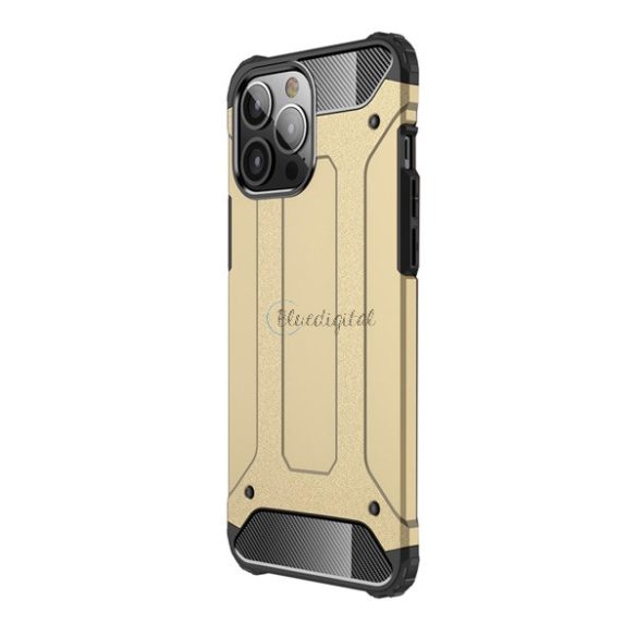 Defender műanyag telefonvédő (közepesen ütésálló, légpárnás sarok, szilikon belső, fémhatás) ARANY Apple iPhone 13 Pro Max