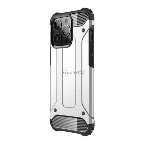 Defender műanyag telefonvédő (közepesen ütésálló, légpárnás sarok, szilikon belső, fémhatás) EZÜST Apple iPhone 13 Pro