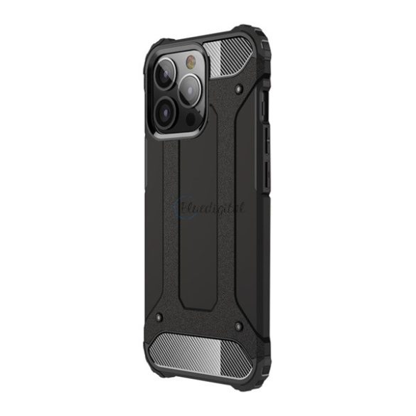 Defender műanyag telefonvédő (közepesen ütésálló, légpárnás sarok, szilikon belső, fémhatás) FEKETE Apple iPhone 13 Pro