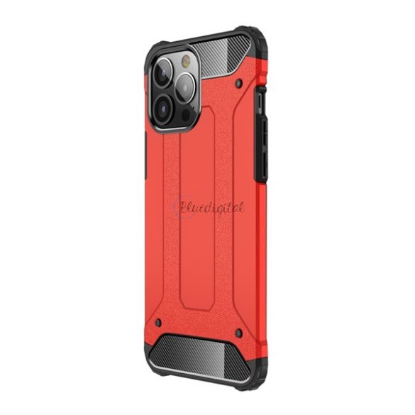 Defender műanyag telefonvédő (közepesen ütésálló, légpárnás sarok, szilikon belső, fémhatás) PIROS Apple iPhone 13 Pro Max