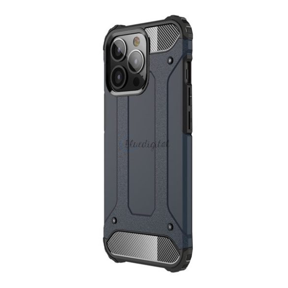 Defender műanyag telefonvédő (közepesen ütésálló, légpárnás sarok, szilikon belső, fémhatás) SÖTÉTKÉK Apple iPhone 13 Pro