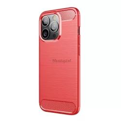   Szilikon telefonvédő (közepesen ütésálló, légpárnás sarok, szálcsiszolt, karbon minta) PIROS Apple iPhone 13 Pro
