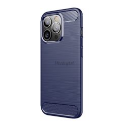   Szilikon telefonvédő (közepesen ütésálló, légpárnás sarok, szálcsiszolt, karbon minta) SÖTÉTKÉK Apple iPhone 13 Pro