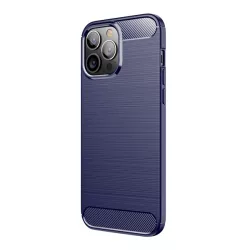   Szilikon telefonvédő (közepesen ütésálló, légpárnás sarok, szálcsiszolt, karbon minta) SÖTÉTKÉK Apple iPhone 13 Pro Max