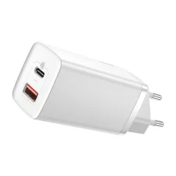   BASEUS hálózati töltő USB+Type-C aljzat (65W, GaN2, PD gyorstöltő 3.0) FEHÉR