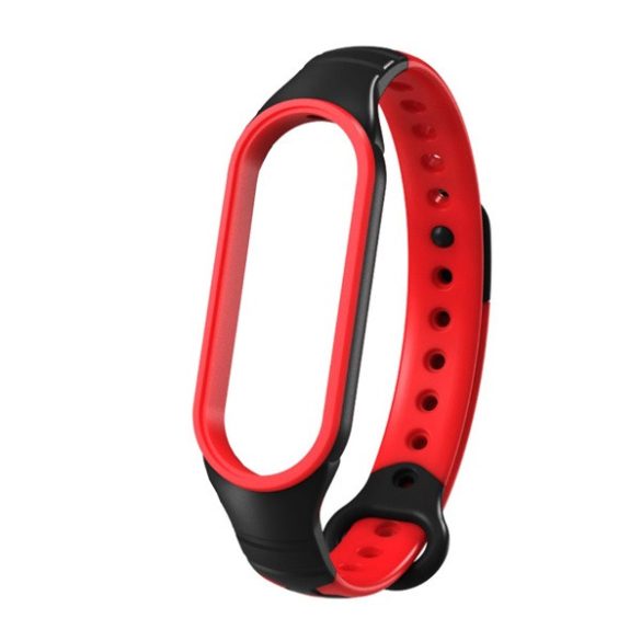 Pótszíj (egyedi méret, szilikon, légáteresztő) FEKETE/PIROS Xiaomi Mi Band 6 , Xiaomi Mi Band 5