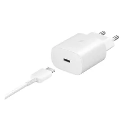   SAMSUNG hálózati töltő Type-C aljzat (25W, PD gyorstöltő 3.0 + EP-DA905BWE Type-C kábel) FEHÉR 