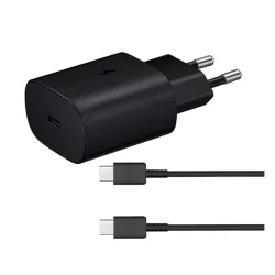   SAMSUNG hálózati töltő Type-C aljzat (25W, PD gyorstöltő 3.0 + EP-DA905BBE Type-C kábel) FEKETE 