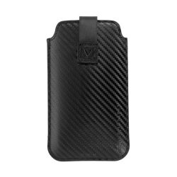   Tok álló, bőr hatású, POUCH (univerzális, kihúzható, XXXL méret, karbon minta) FEKETE