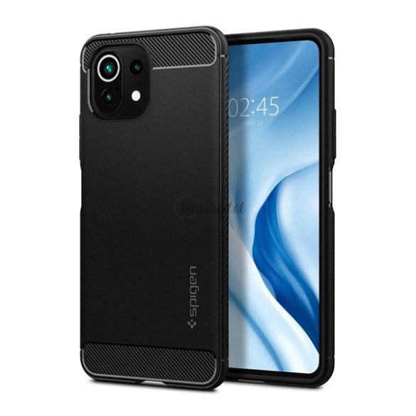 SPIGEN RUGGED ARMOR szilikon telefonvédő (közepesen ütésálló, légpárnás sarok, karbon minta) FEKETE Xiaomi Mi 11 Lite 5G, Xiaomi Mi 11 Lite 4G, Xiaomi 11 Lite 5G NE