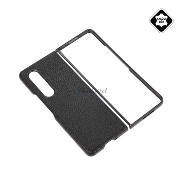 Műanyag telefonvédő (valódi bőr bevonat) FEKETE Samsung Galaxy Z Fold3 5G (SM-F926)