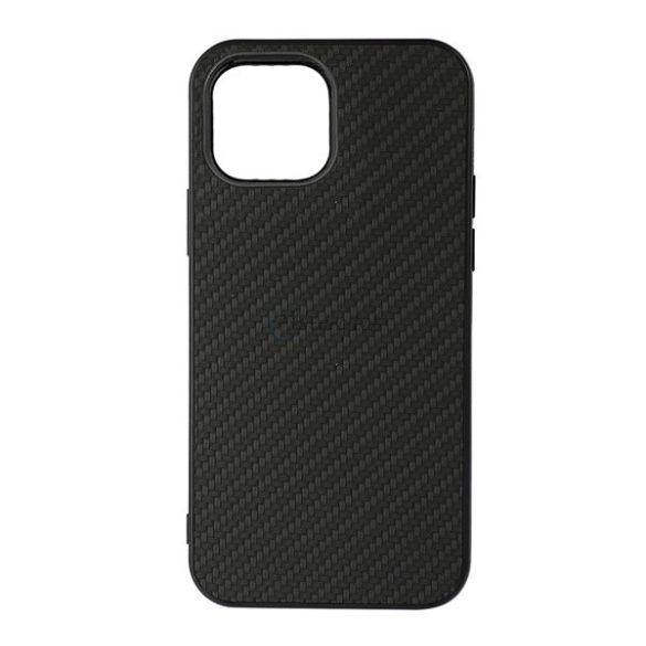 Műanyag telefonvédő (bőr hatású, szilikon betét, karbon minta) FEKETE Apple iPhone 13 mini
