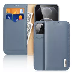   DUX DUCIS HIVO tok álló, valódi bőr (FLIP, oldalra nyíló, asztali tartó funkció, bankkártya tartó, RFID védelem) KÉK Apple iPhone 13 Pro Max